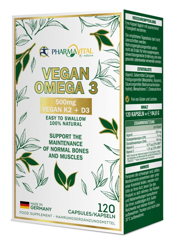 Vegan Omega-3 500 mg + K2 + D3 120 Kapseln – Bild 2